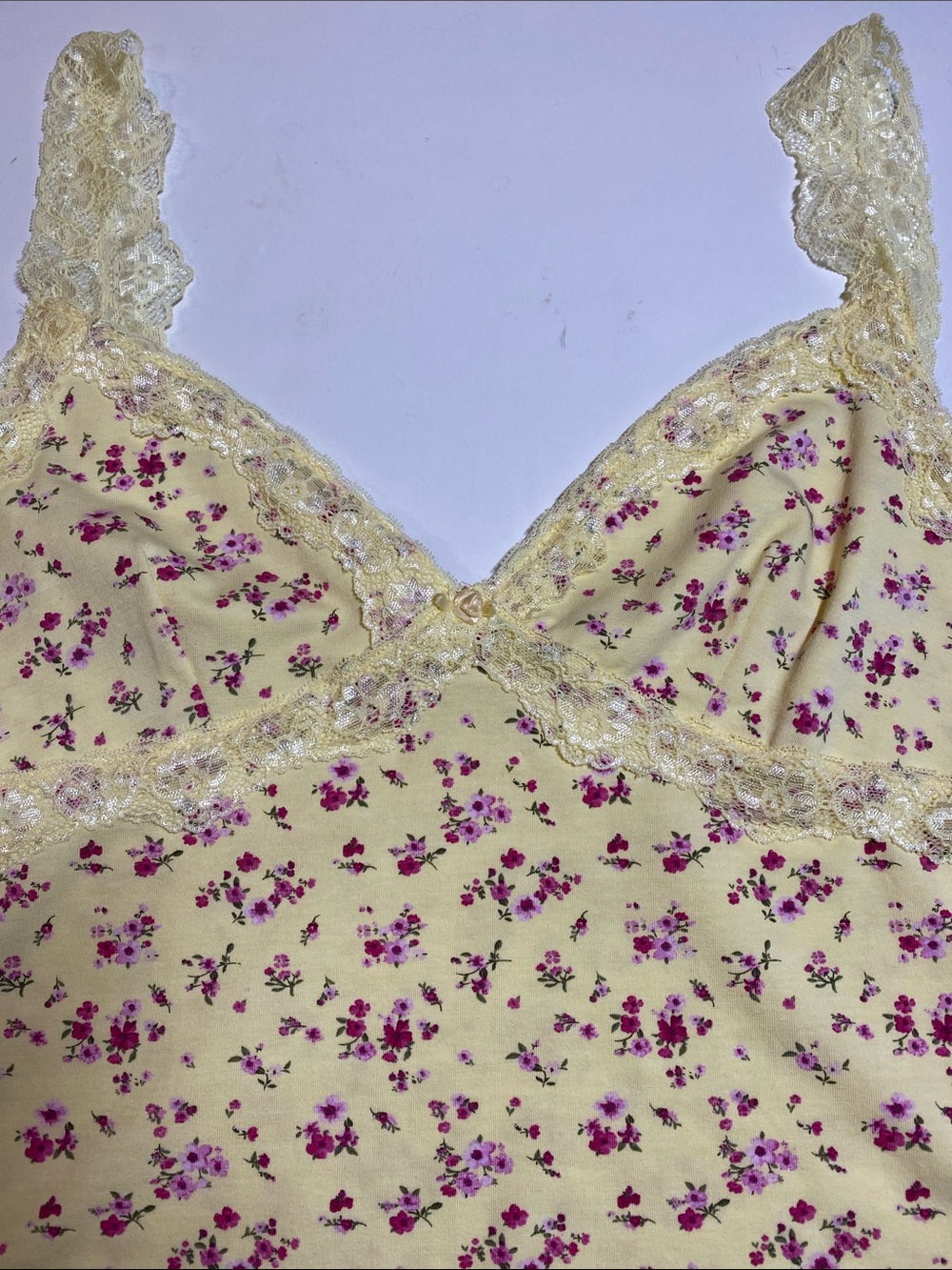 Madden Girl Juniors XLarge Lace Trim Yellow Floral Cami Tank Top New D27e - Picture 2 of 12